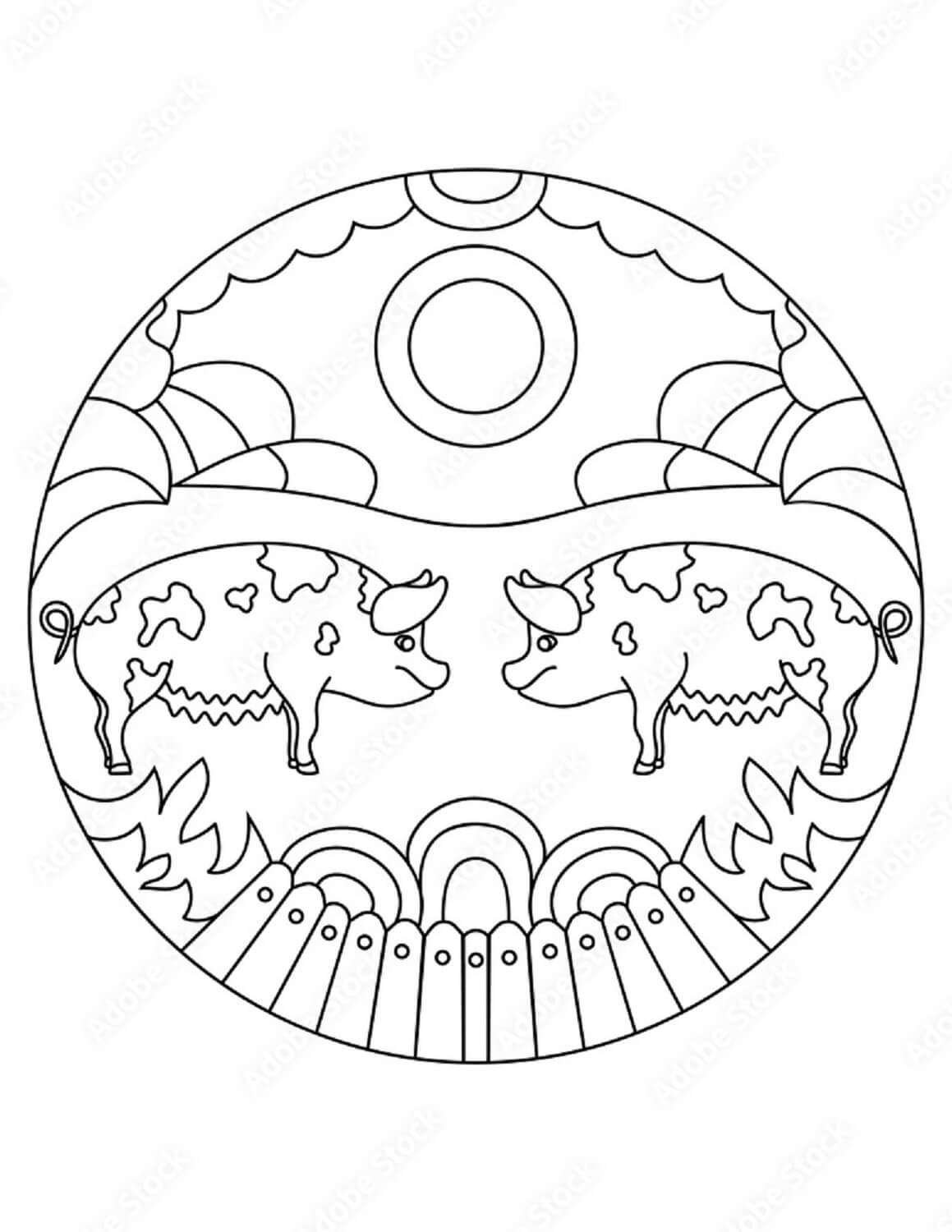 Mandala Pattern With Farm Pig Coloring Page Mandalas