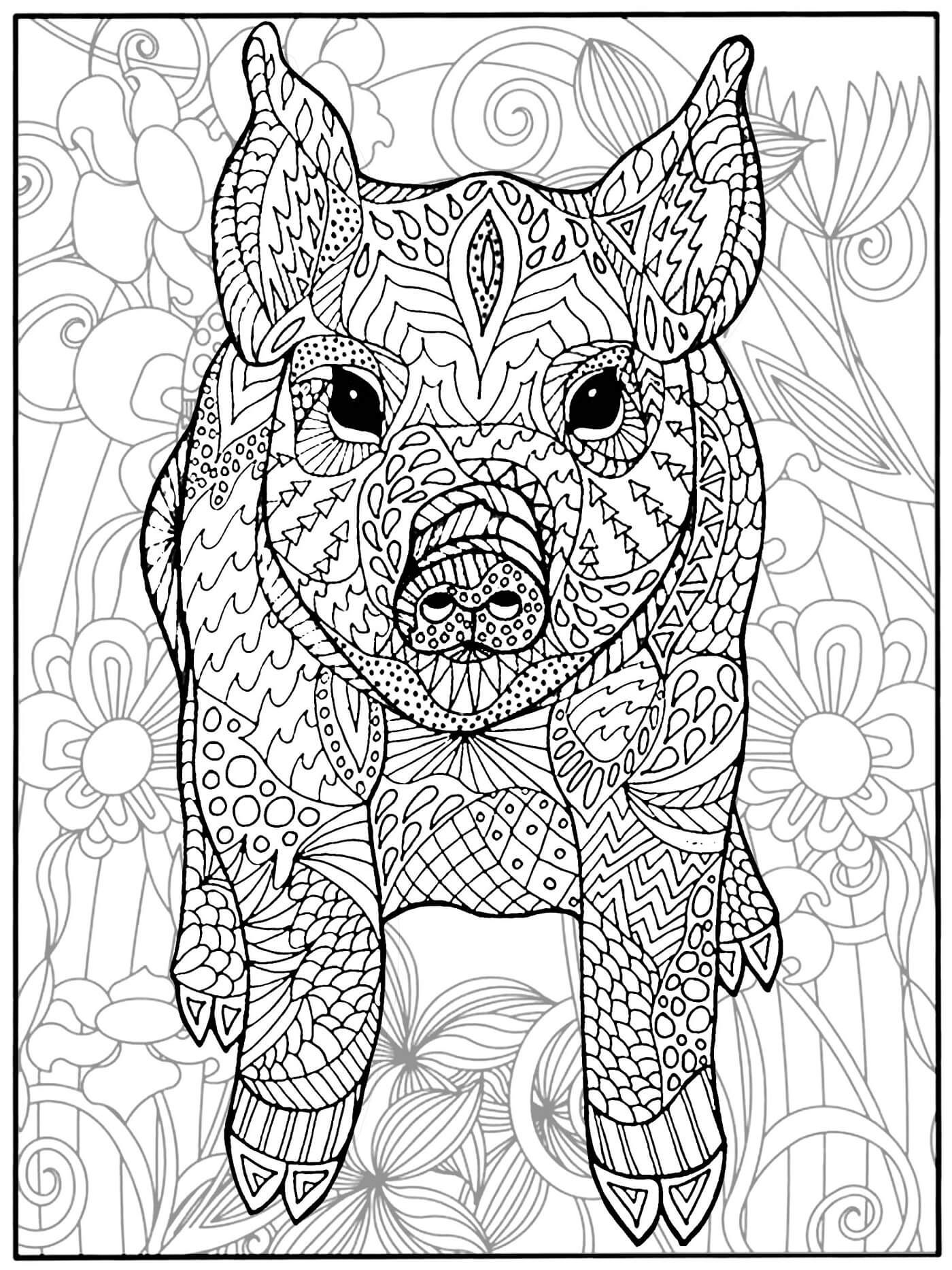 Mandala Pig With Flowers Coloring Page Mandalas
