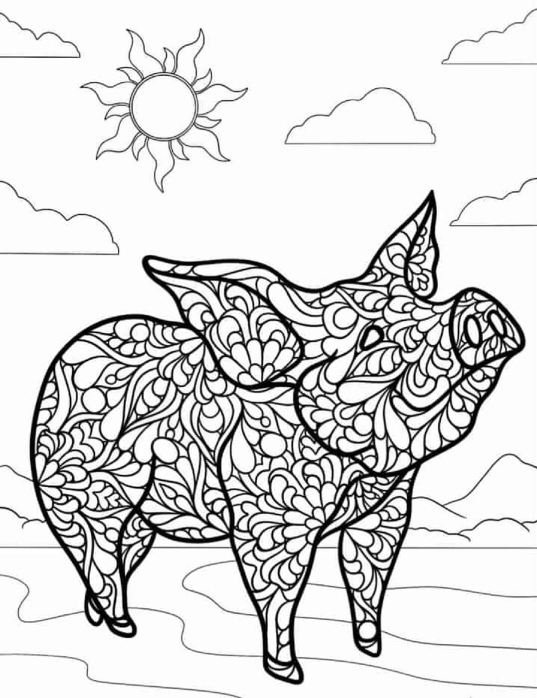 Mandala Pig With Sun Coloring Page Mandalas