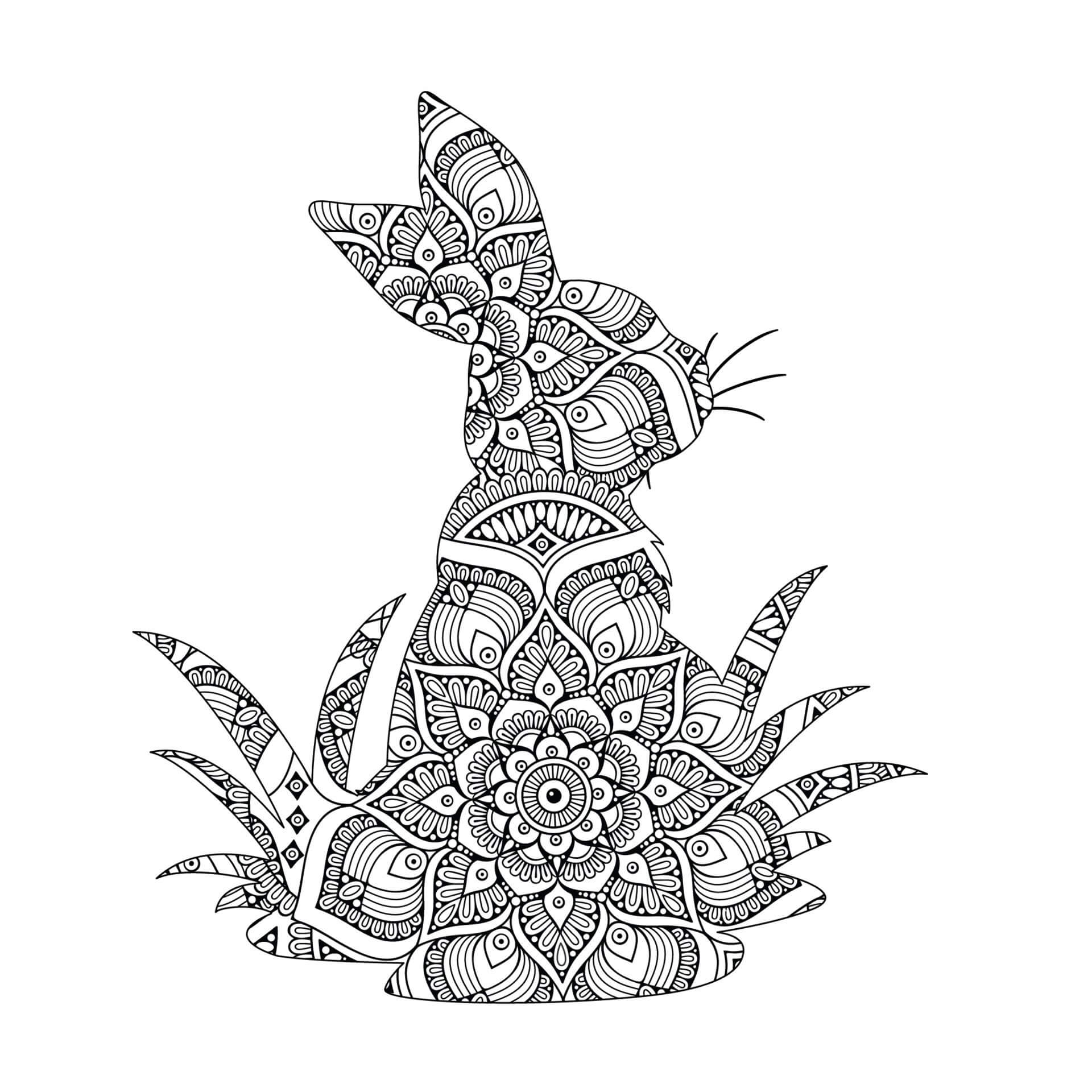 Mandala Rabbit Sitting With Flower Coloring Page Mandalas