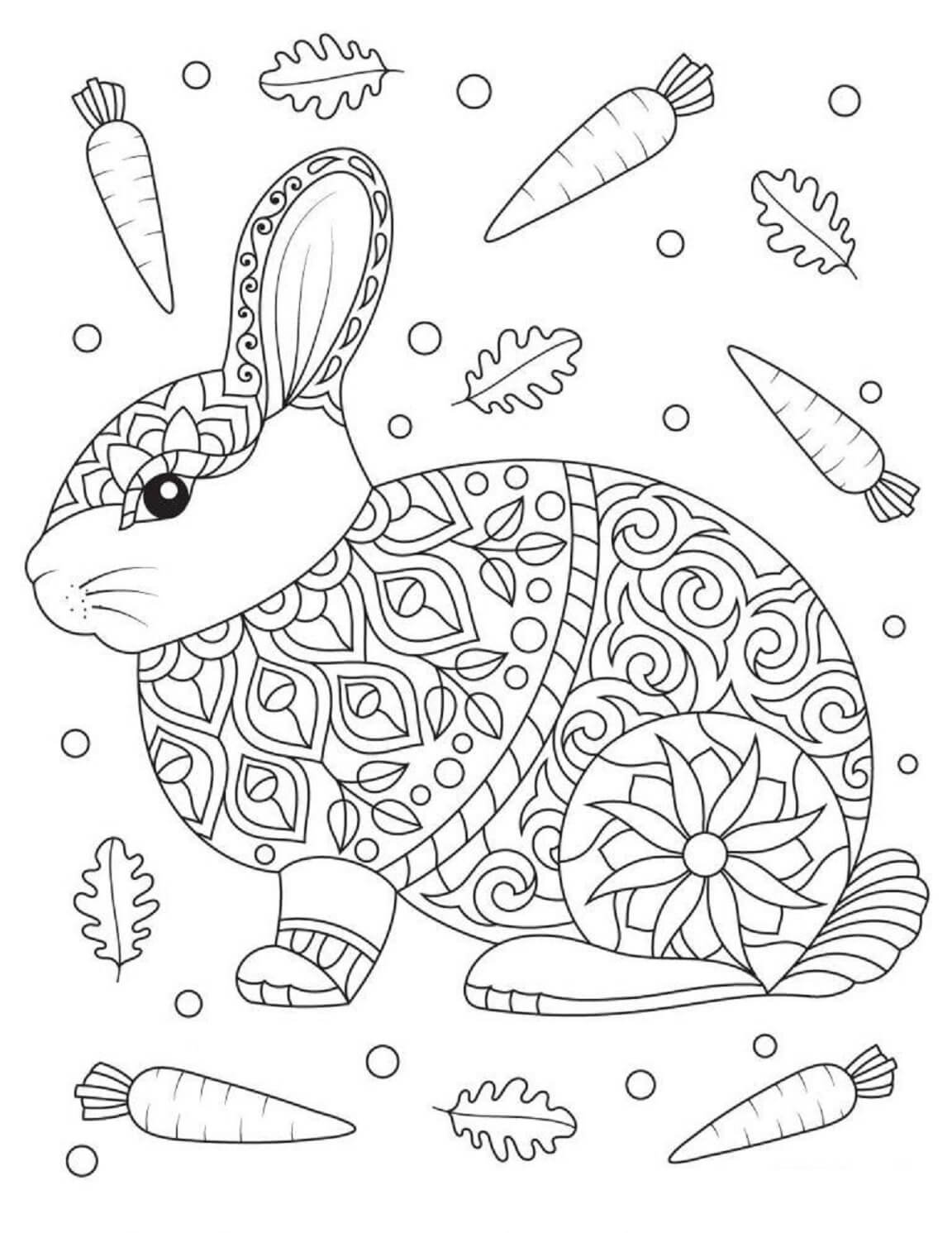 Mandala Rabbit With Carrot Coloring Page Mandalas