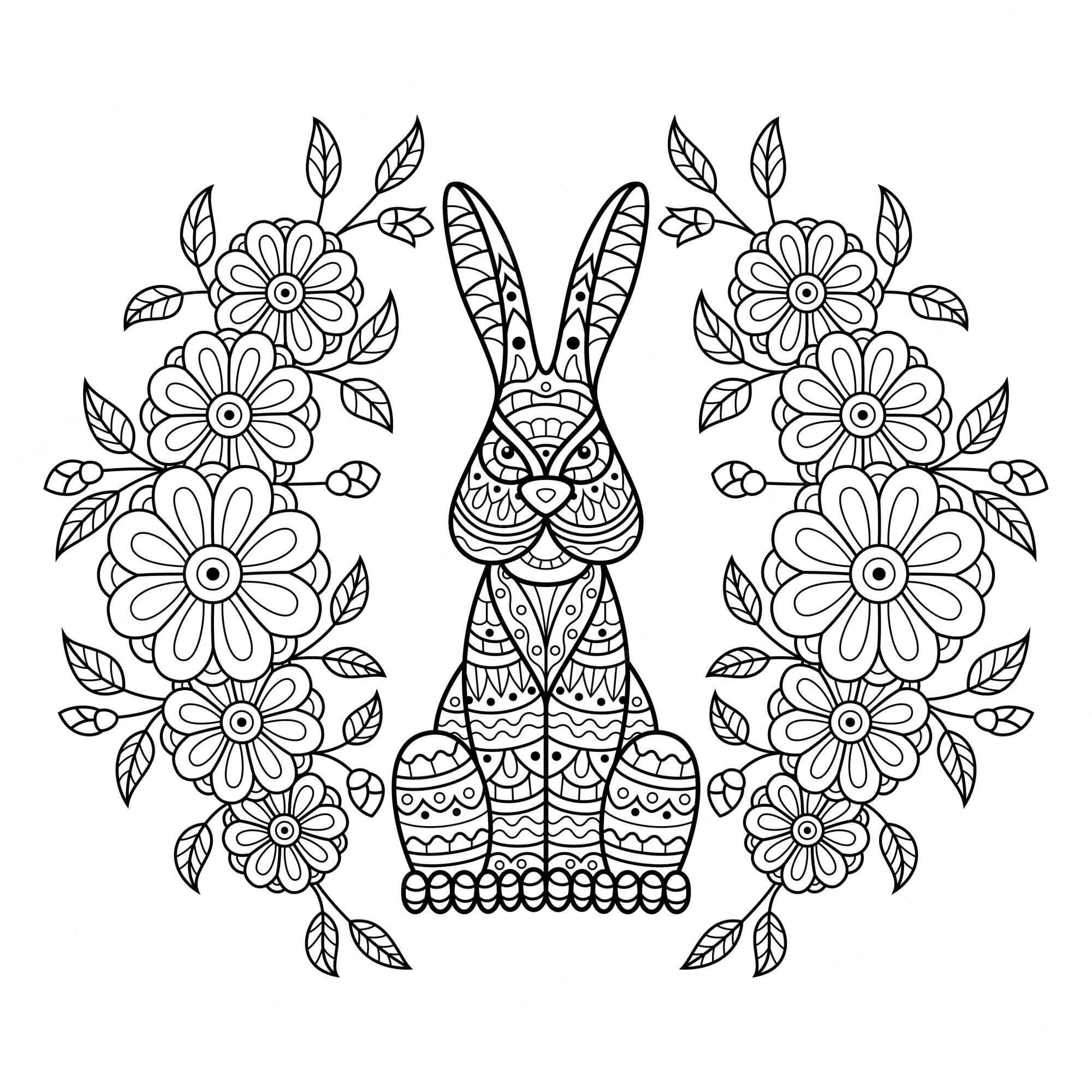 Mandala Rabbit With Flowers Coloring Page - Sheet 1 Mandalas