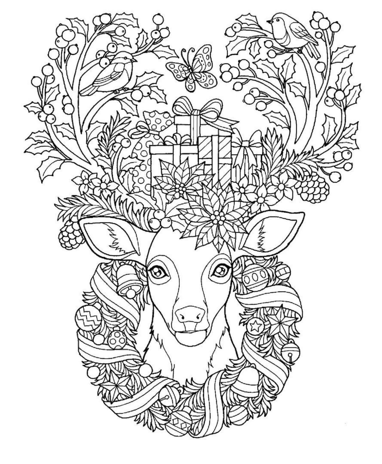 Mandala Reindeer With Giftboxs Coloring Page Mandalas