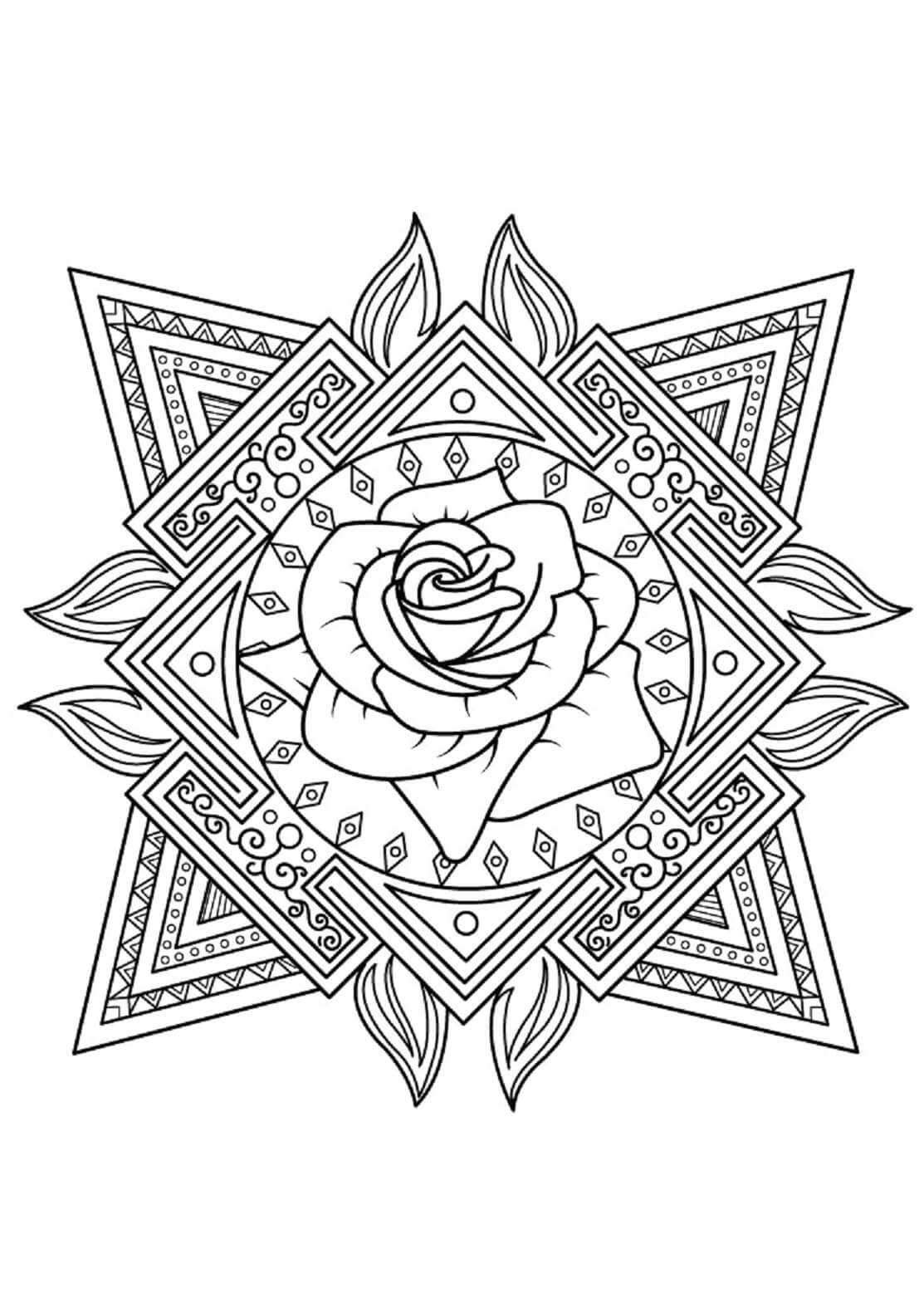 Mandala Rose Coloring Page - Sheet 1 Mandalas