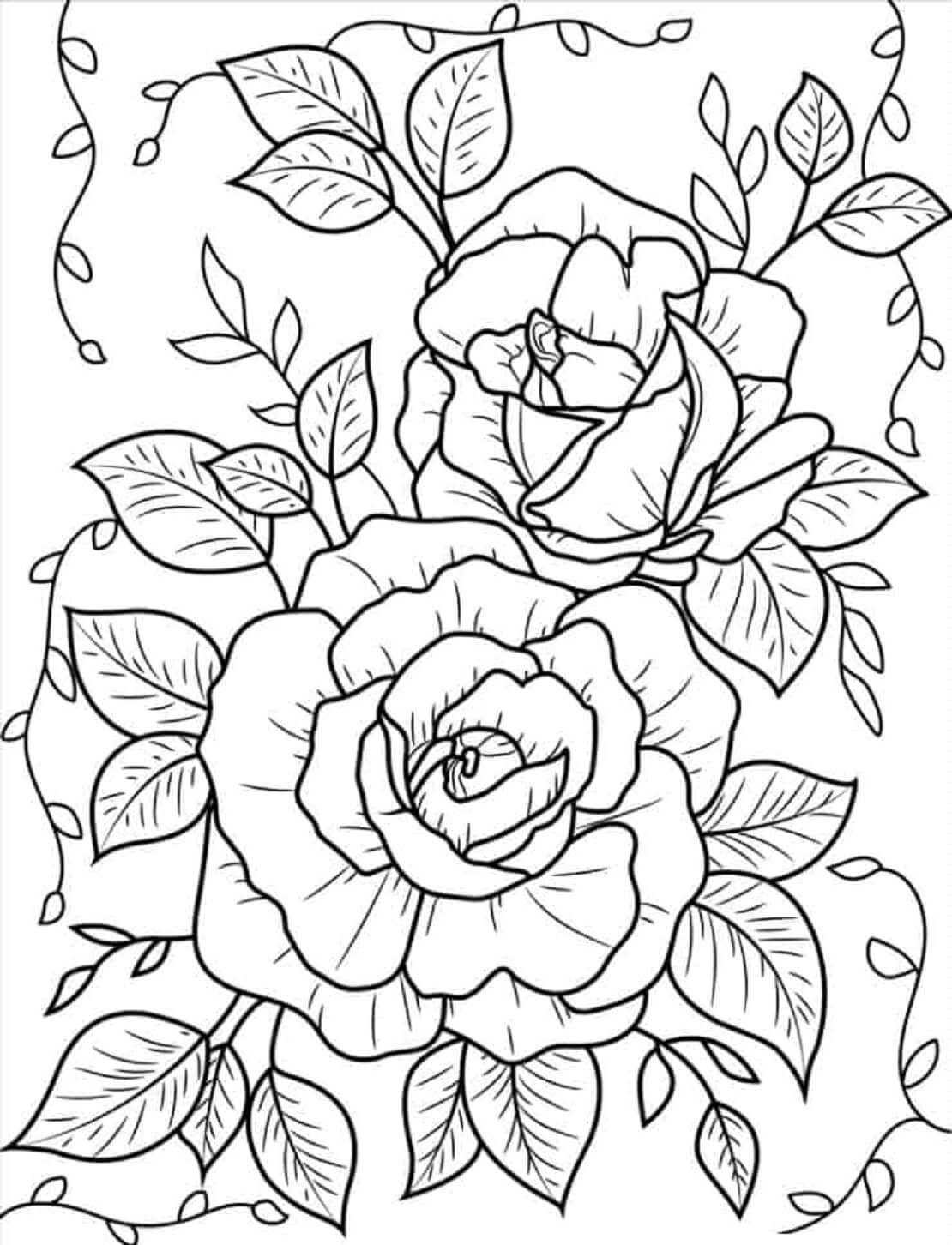 Mandala Roses With Leaves Coloring Page Mandalas