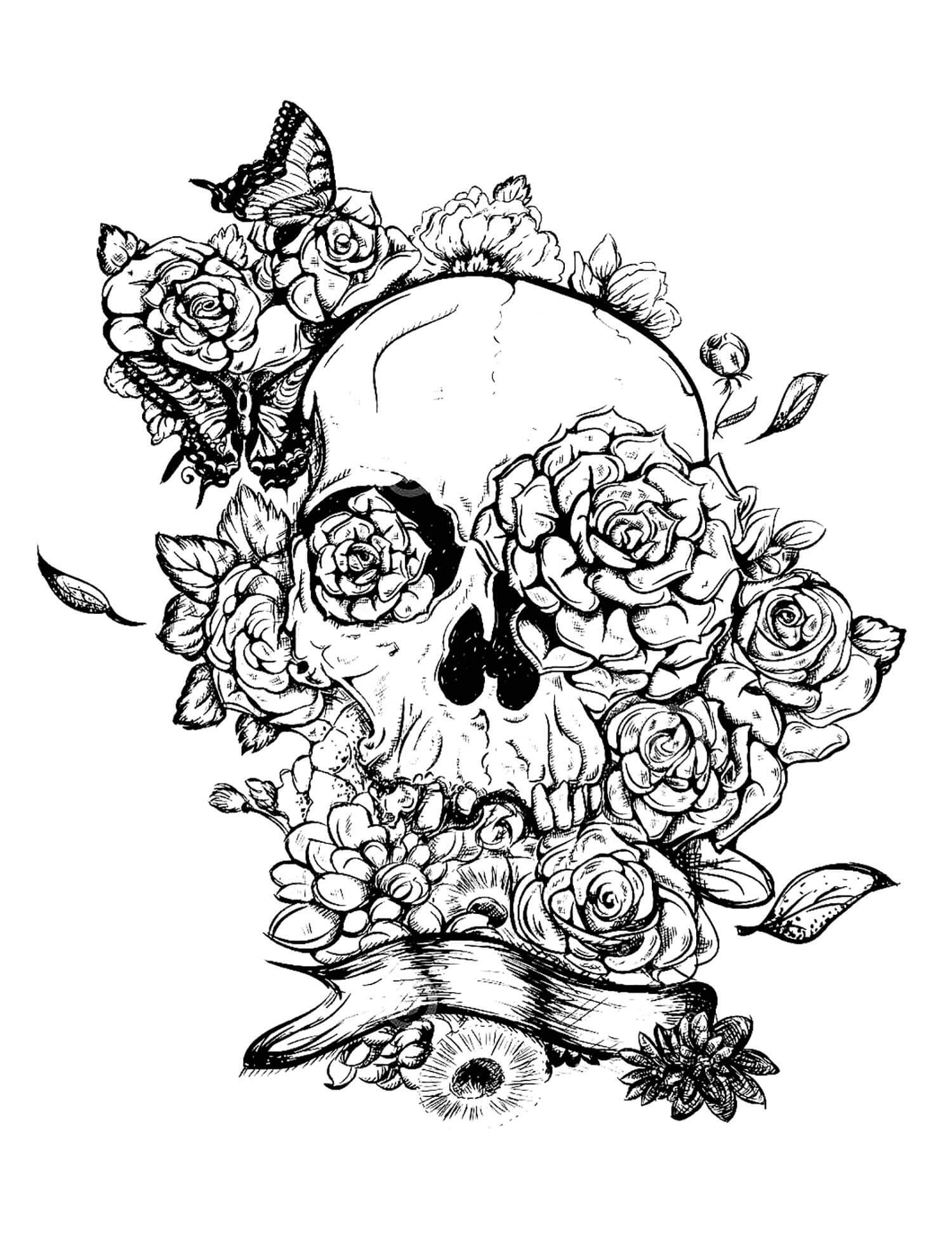 Mandala Skeleton With Roses Coloring Page Mandalas
