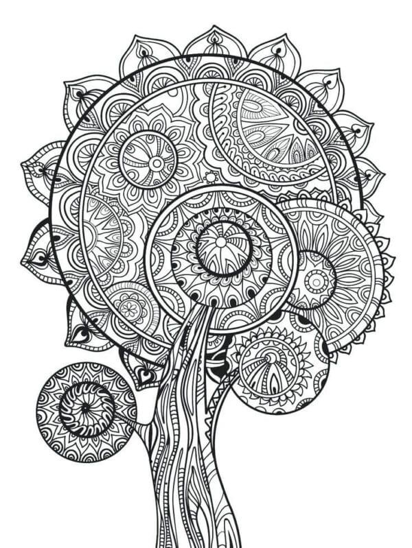 Mandala Autumn Tree In Pattern Coloring Page Mandalas