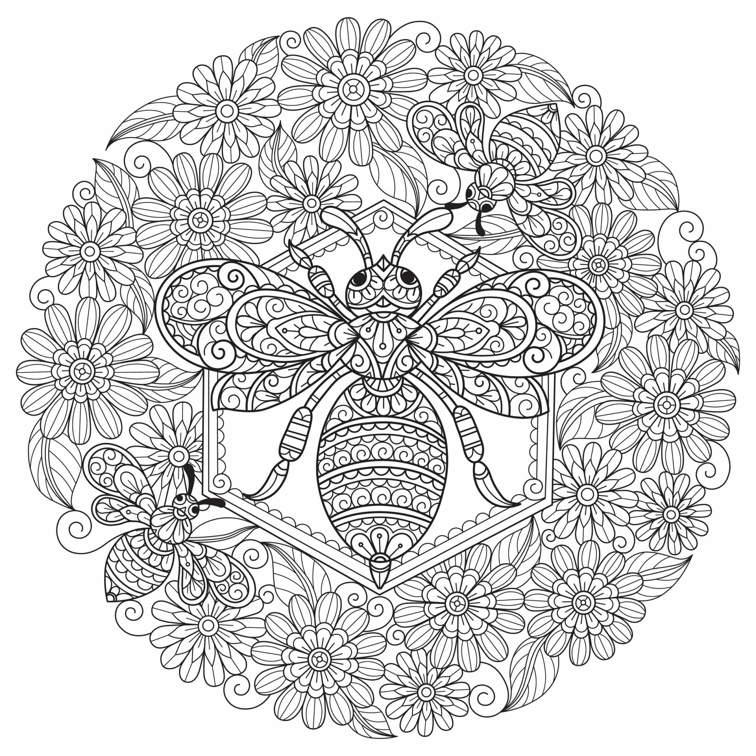 Mandala Beautiful Bee Coloring Page Mandalas