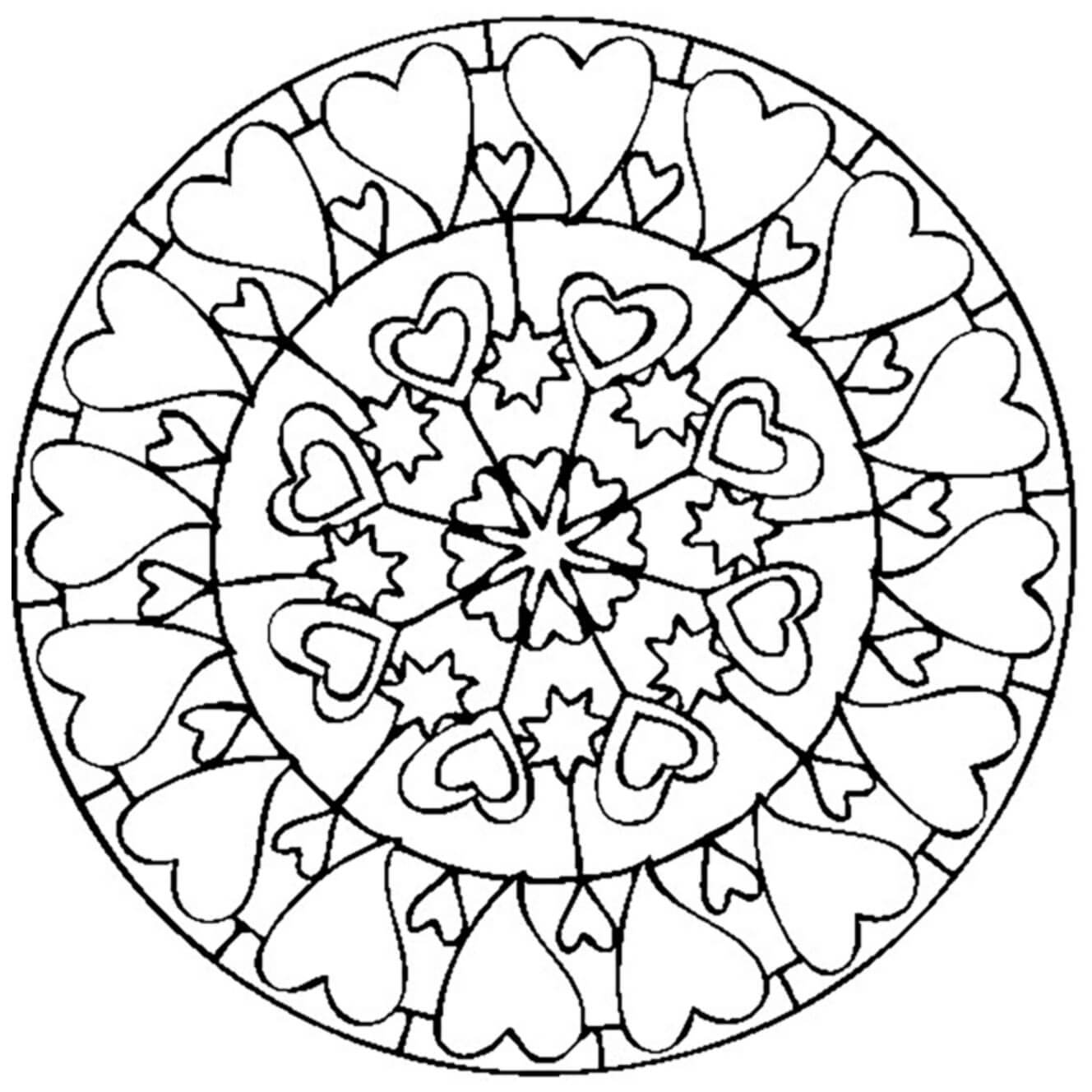 Mandala Beautiful Hearts Coloring Page Mandala