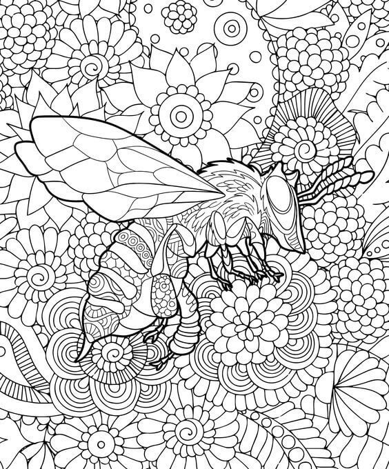 Mandala Bee Flying With Flowers Coloring Page Mandalas