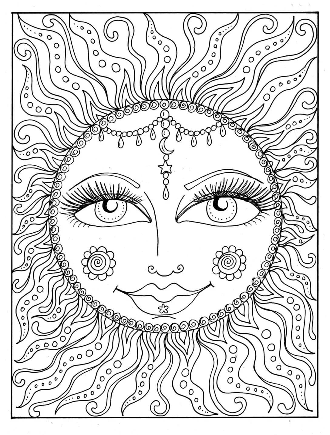Mandala Big Sun in Summer Coloring Page Mandala
