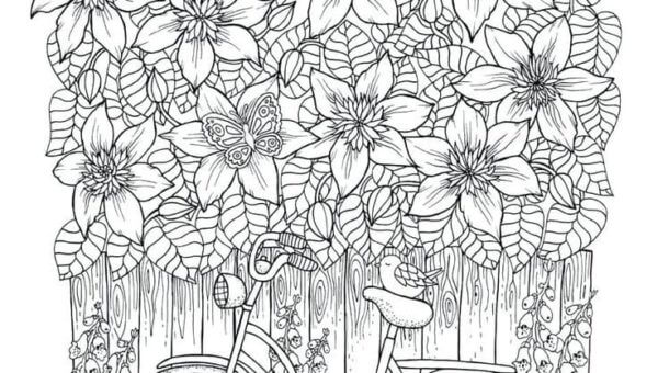 Mandala Bike with Leaves and Autumn Flowers Coloring Page Mandalas