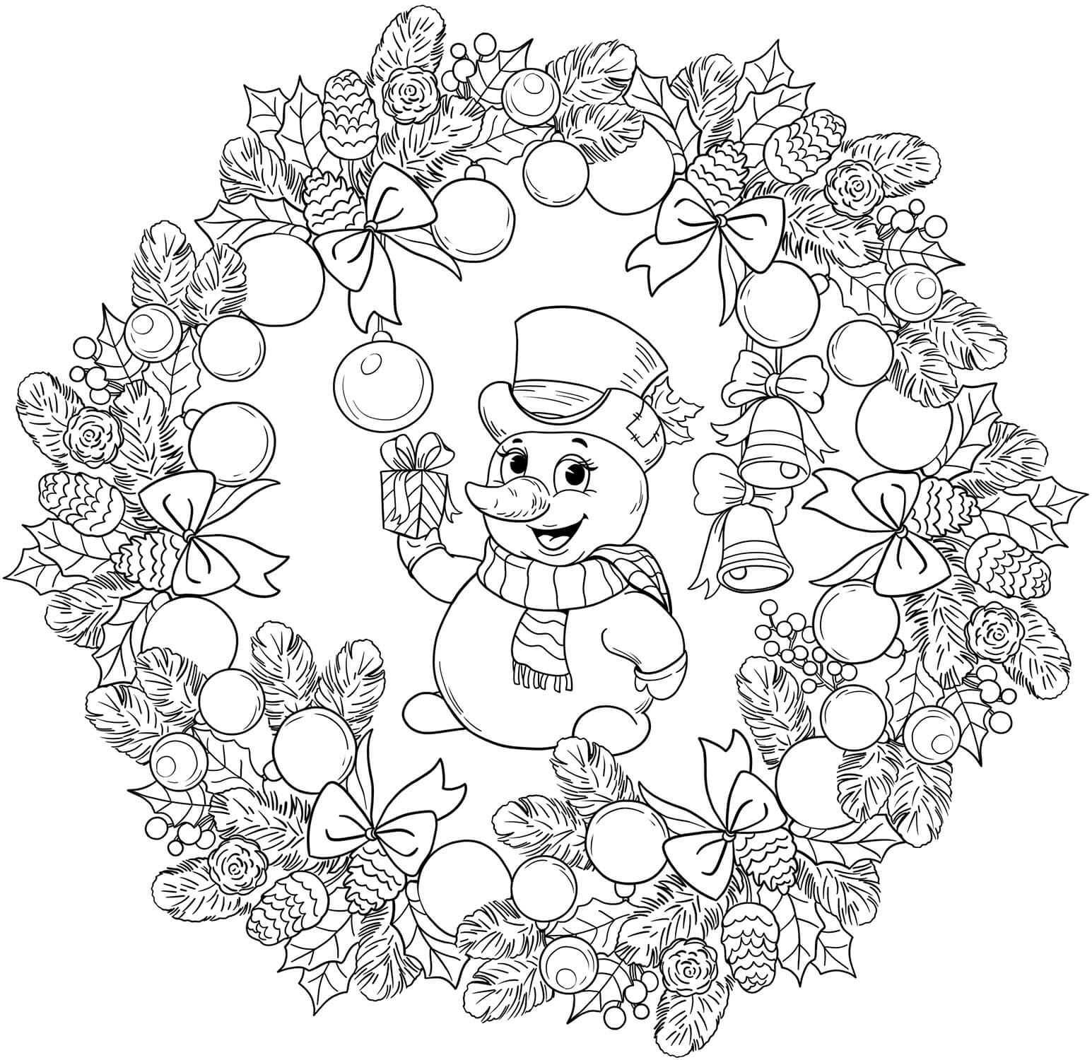 Mandala Christmas Ornament and Cute Snowman Coloring Page Mandalas