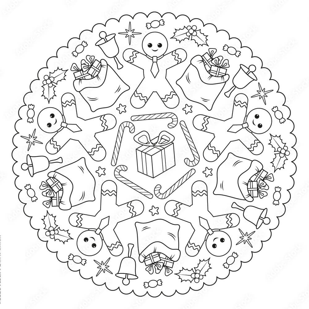Mandala Christmas with Winter Coloring Page Mandala