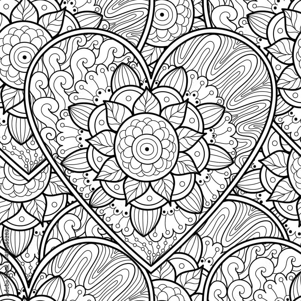 Mandala Cute Floral Heart Coloring Page Mandala