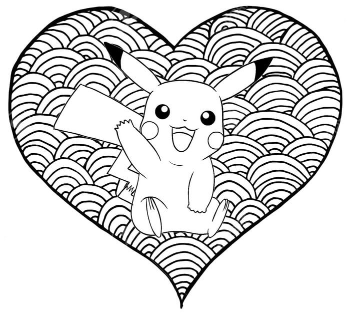 Mandala Fun Pikachu in Heart Coloring Page Mandalas