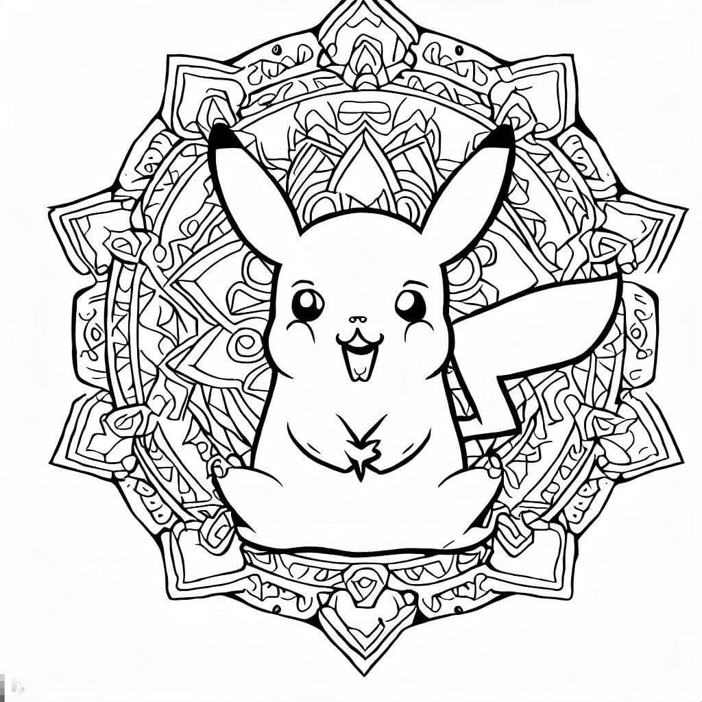 Mandala Funny Face of Pikachu Coloring Page Mandalas