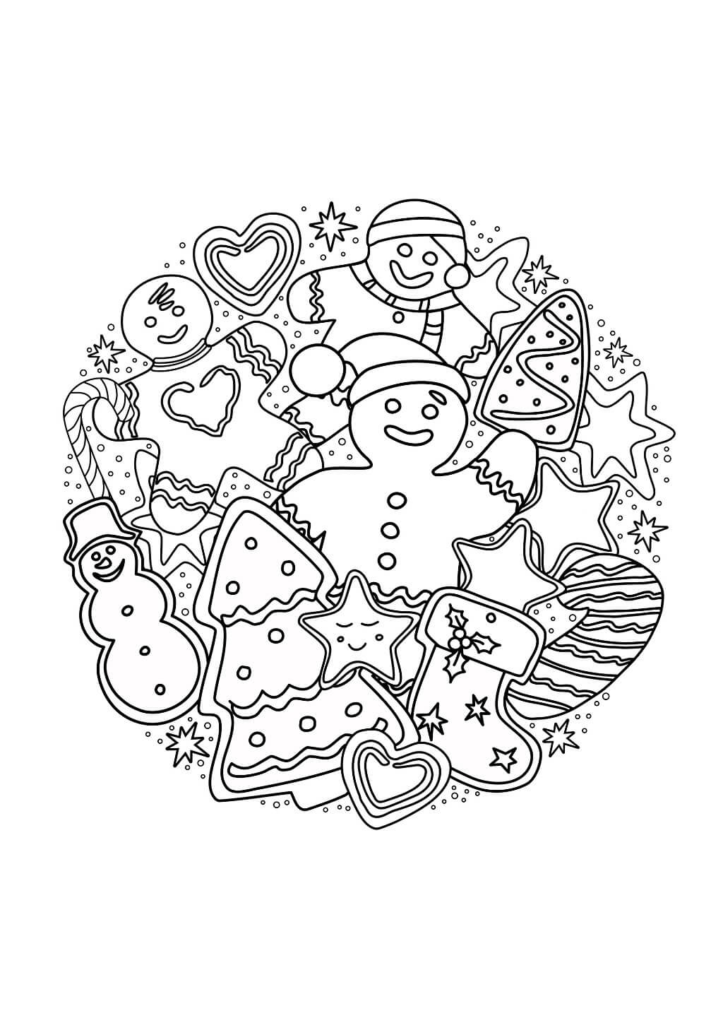 Mandala Gingerbread Men in Christmas Coloring Page Mandalas
