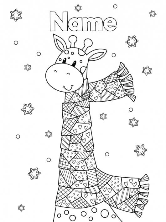 Mandala Giraffe in Winter Coloring Page Mandala