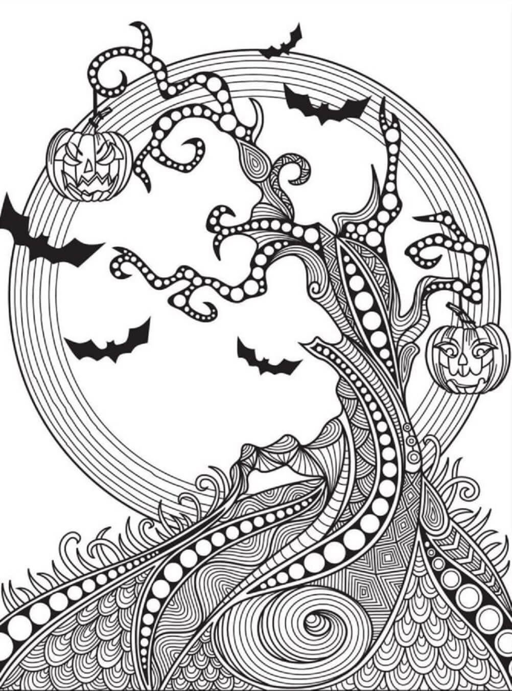 Mandala Halloween Tree Coloring Page Mandala