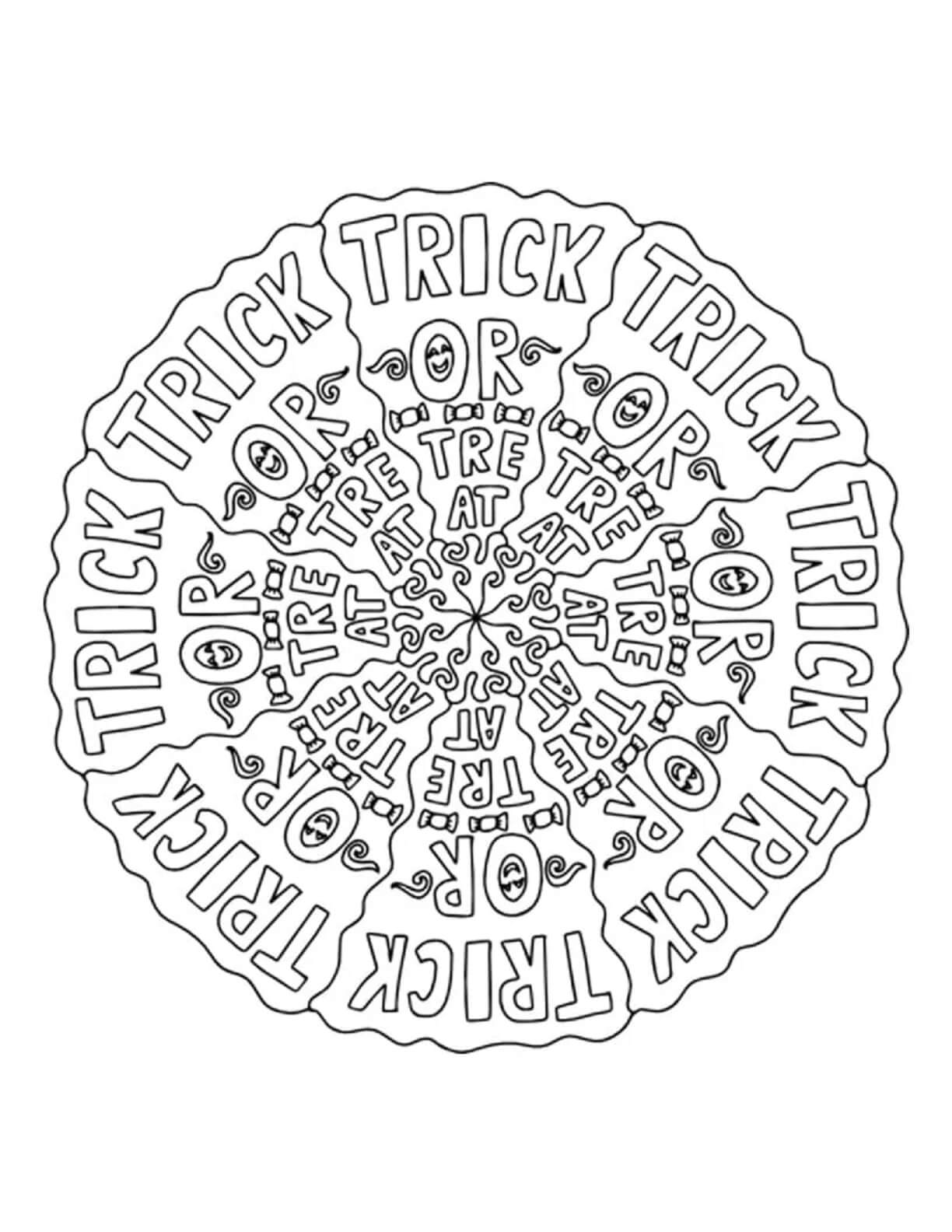 Mandala Halloween Trick or Treat Coloring Page Mandalas