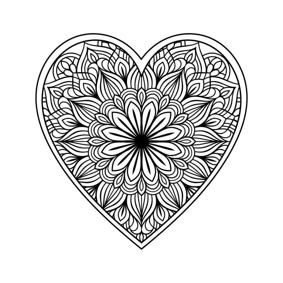 Mandala Heart Coloring Page – Sheet 5 Mandala