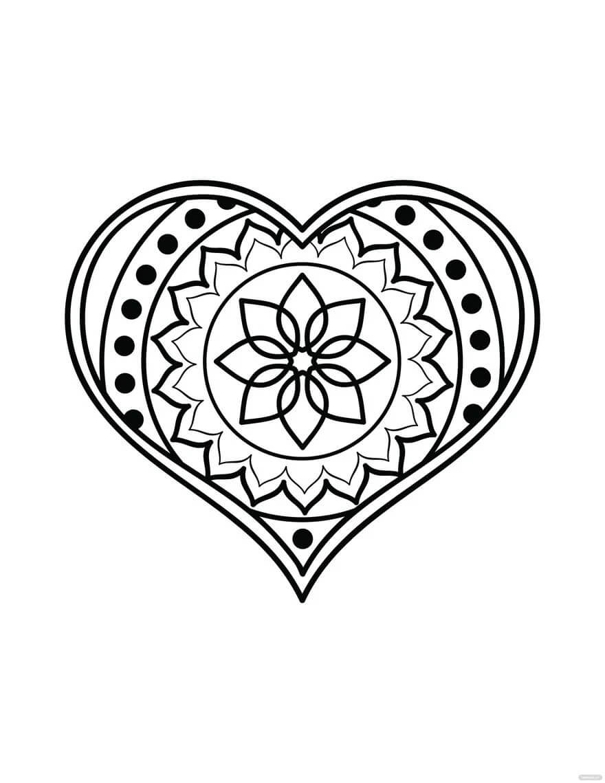 Mandala Heart Coloring Page – Sheet 6 Mandala