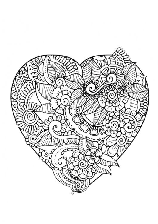 Mandala Heart With Leaves Coloring Page Mandala
