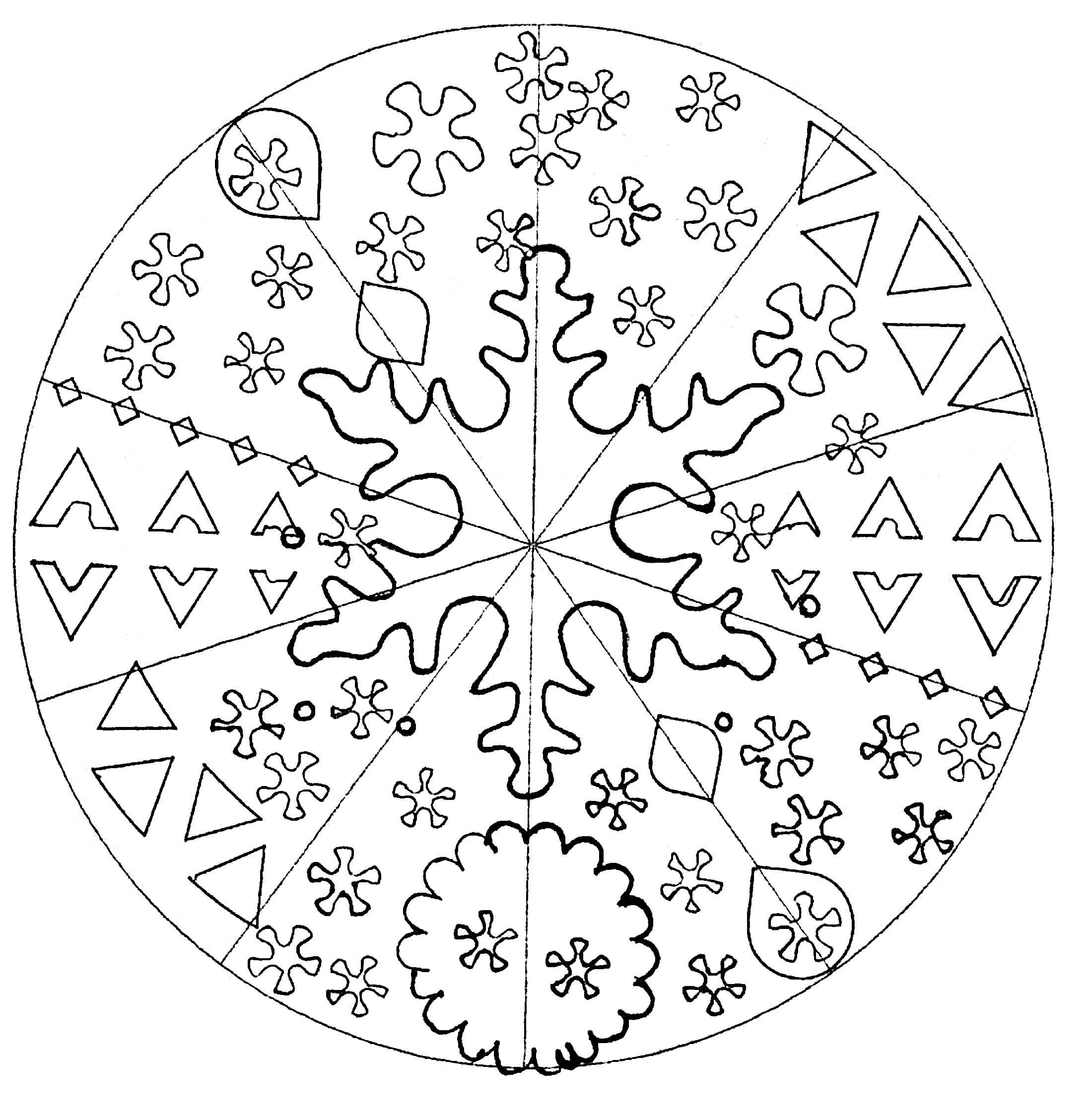 Mandala Leaves in Winter Coloring Page Mandala