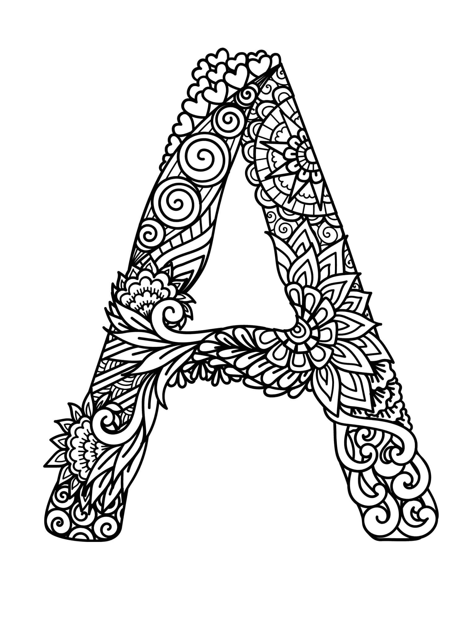 Mandala Letter A Coloring Page - Sheet 1 - Download, Print Now!