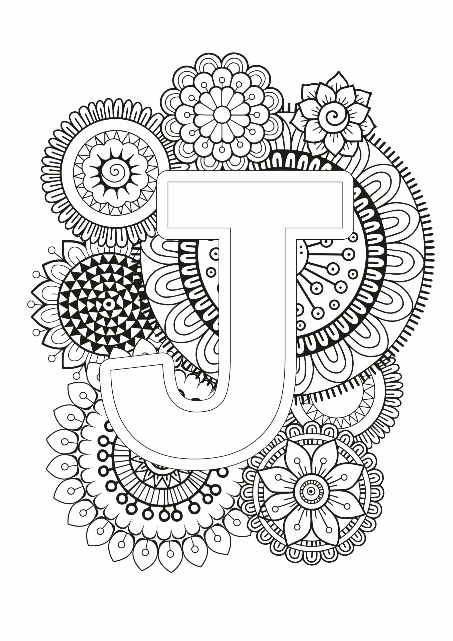 Mandala Letter J Coloring Page - Sheet 2 Mandalas