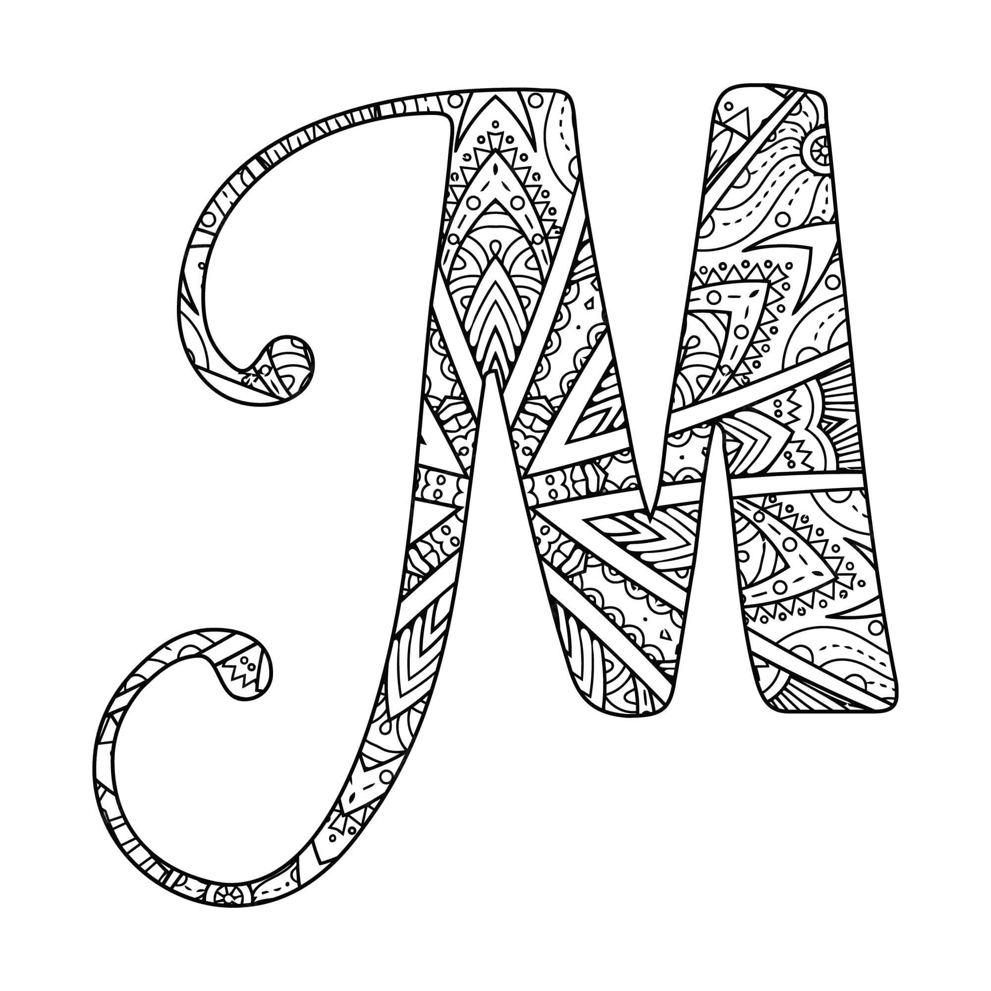 Mandala Letter M Coloring Page – Sheet 1 Mandala