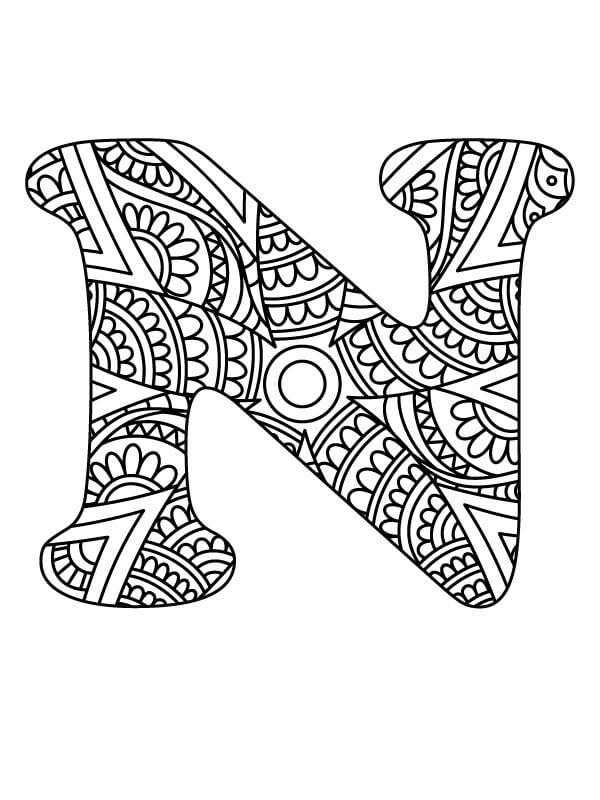 Mandala Letter N Coloring Page – Sheet 1 Mandala