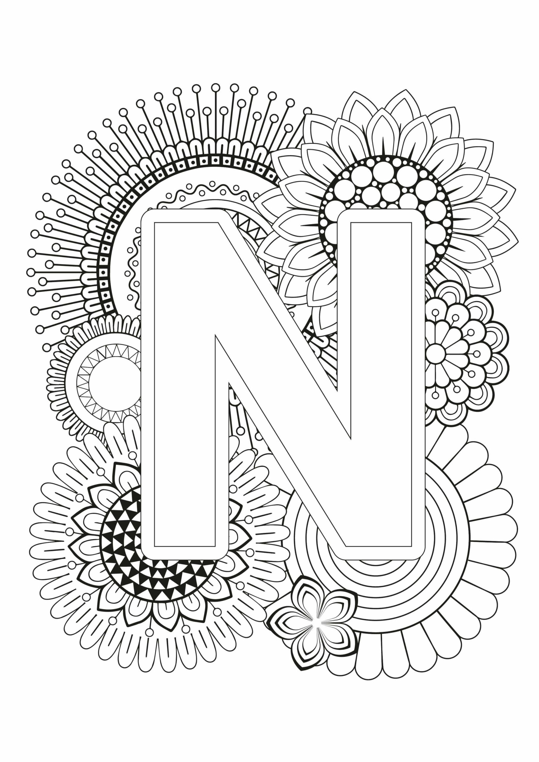 Mandala Letter N Coloring Page - Download, Print Now!