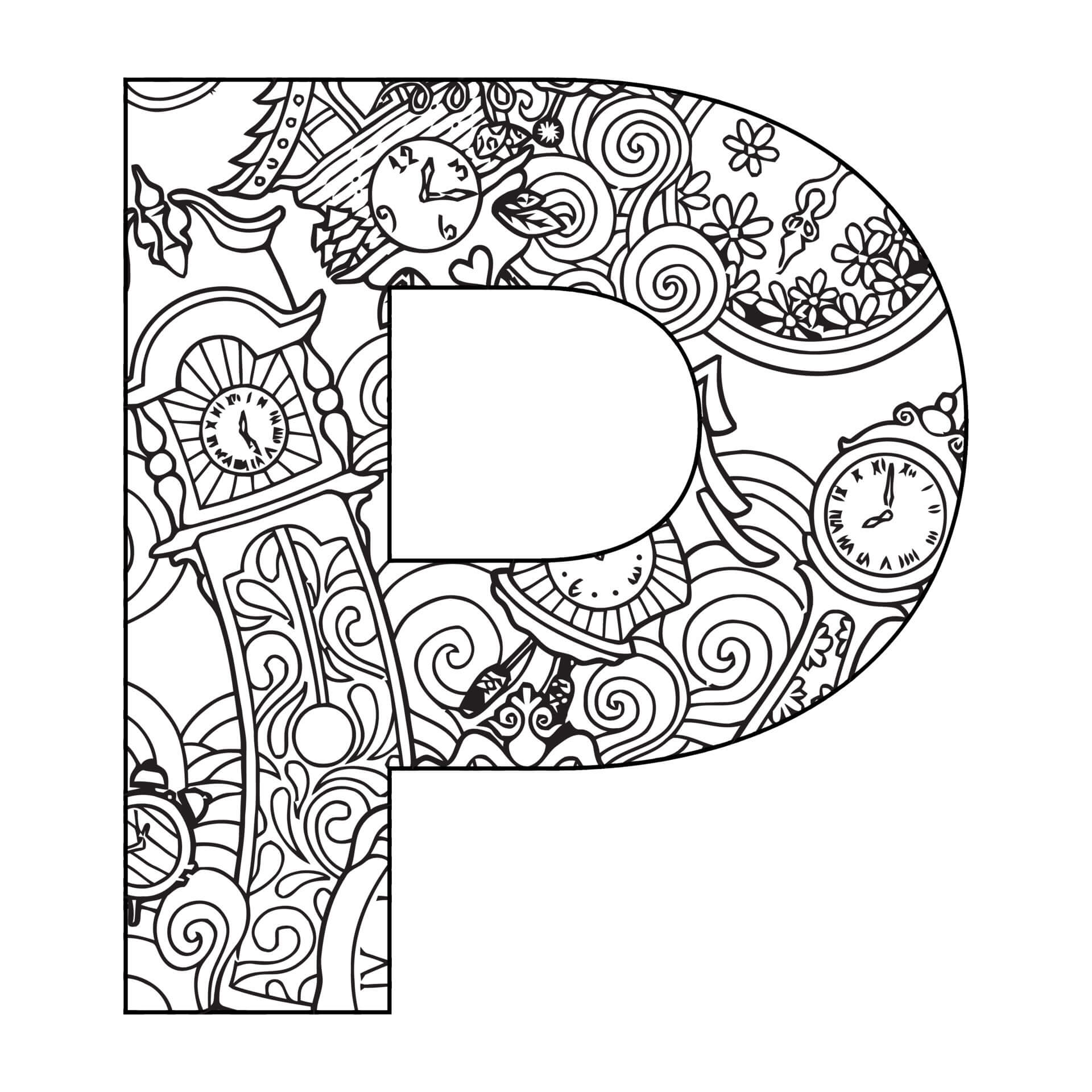 Mandala Letter P Coloring Page - Sheet 1 Mandalas