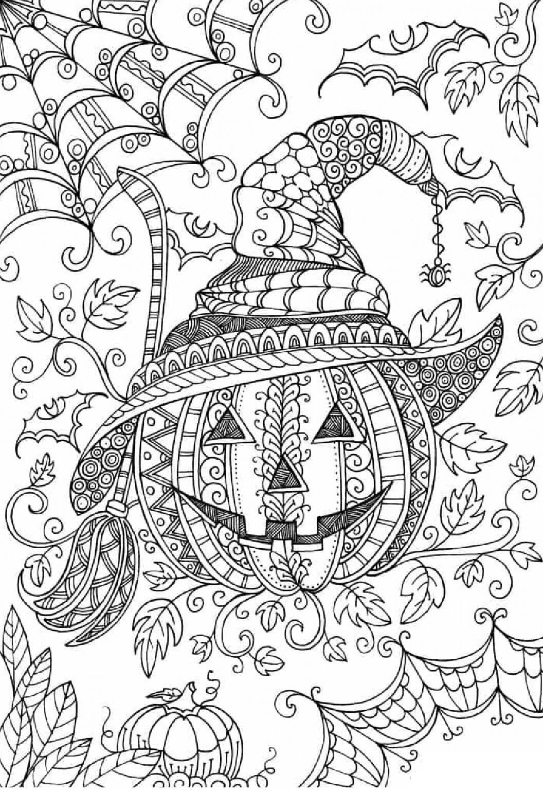 Mandala Pumkin Witch in Halloween Coloring Page Mandalas