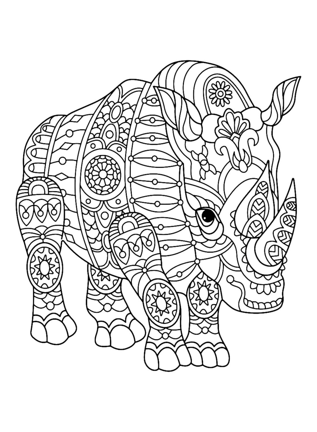 Mandala Rhino Coloring Page - Sheet 3 Mandalas