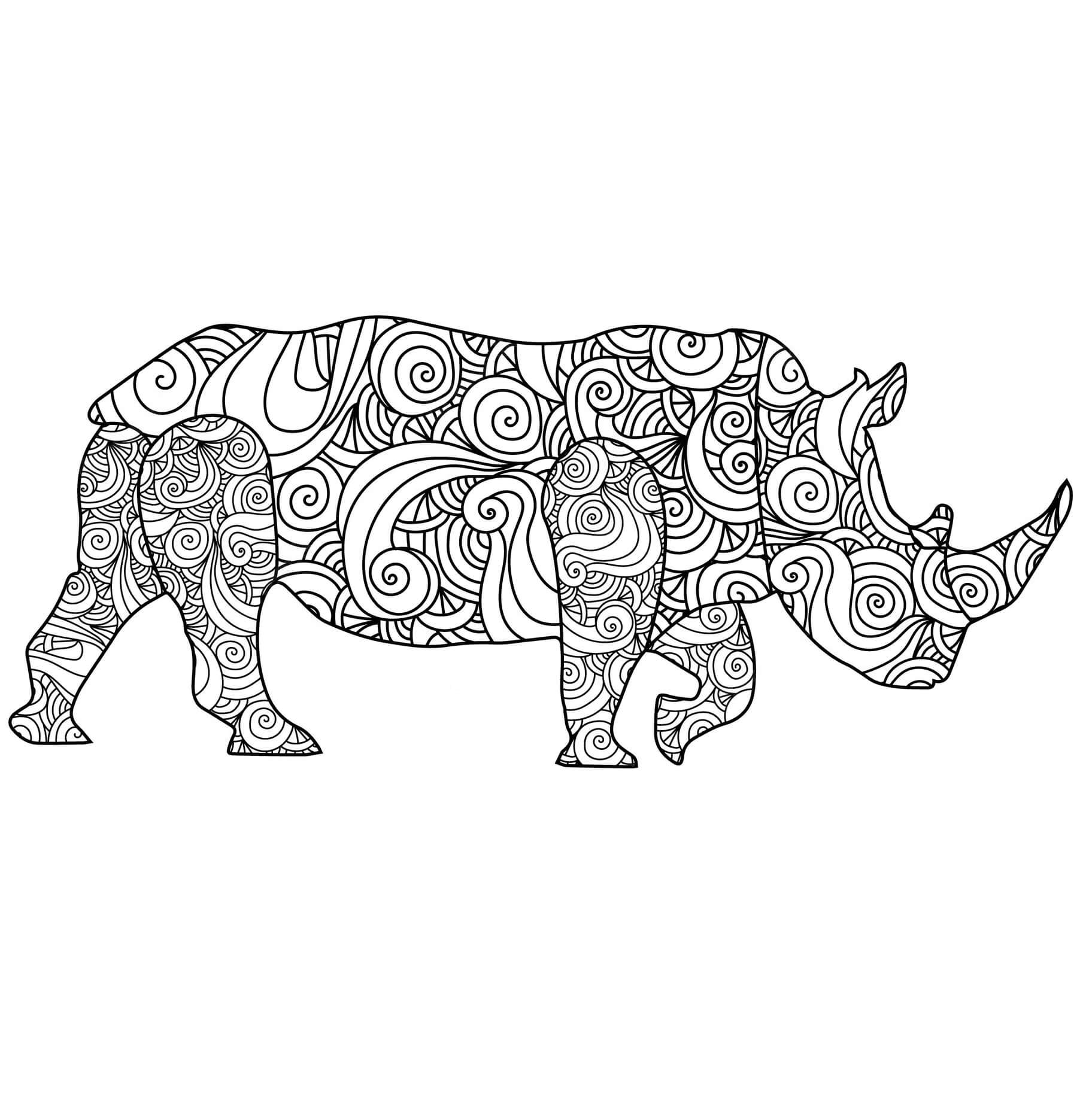 Mandala Rhino Walking Coloring Page Mandalas
