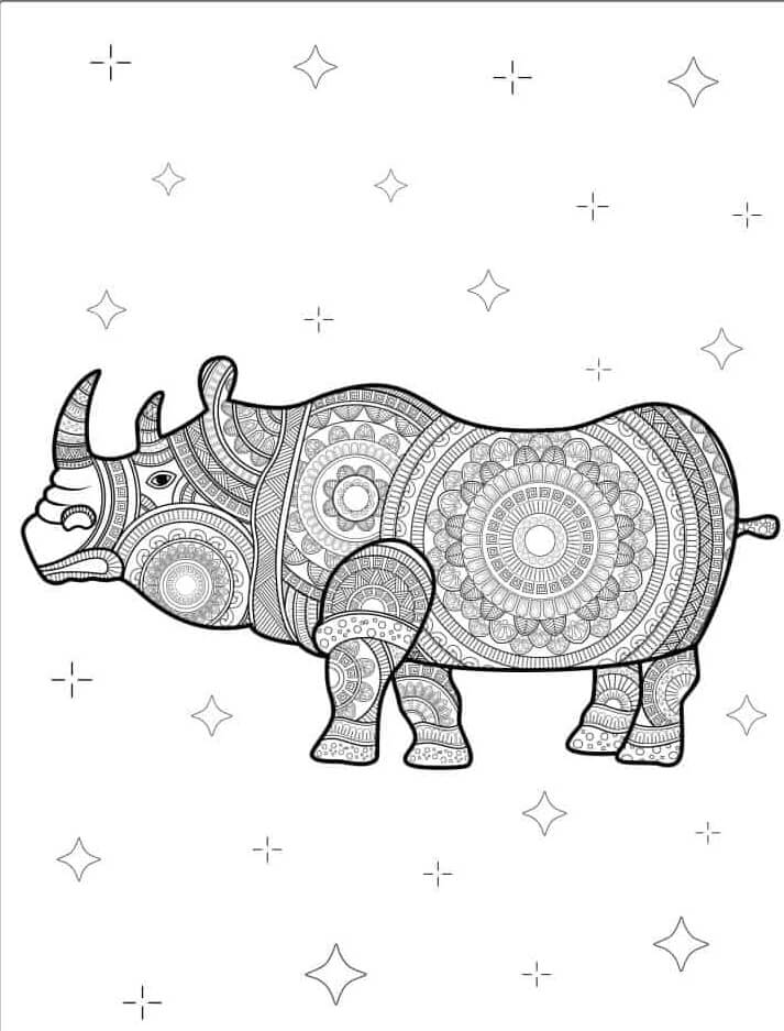 Mandala Rhino With Stars Coloring Page Mandalas