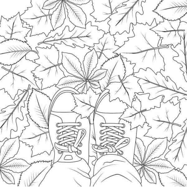 Mandala Shoes with Autumn Leaves Coloring Page Mandalas