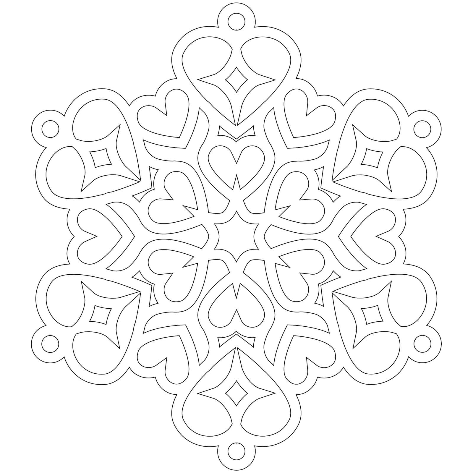 Mandala Snowflake Hearts in Winter Coloring Page Mandalas