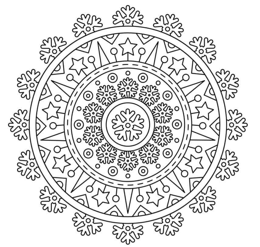 Mandala Snowflake in Winter Coloring Page Mandala