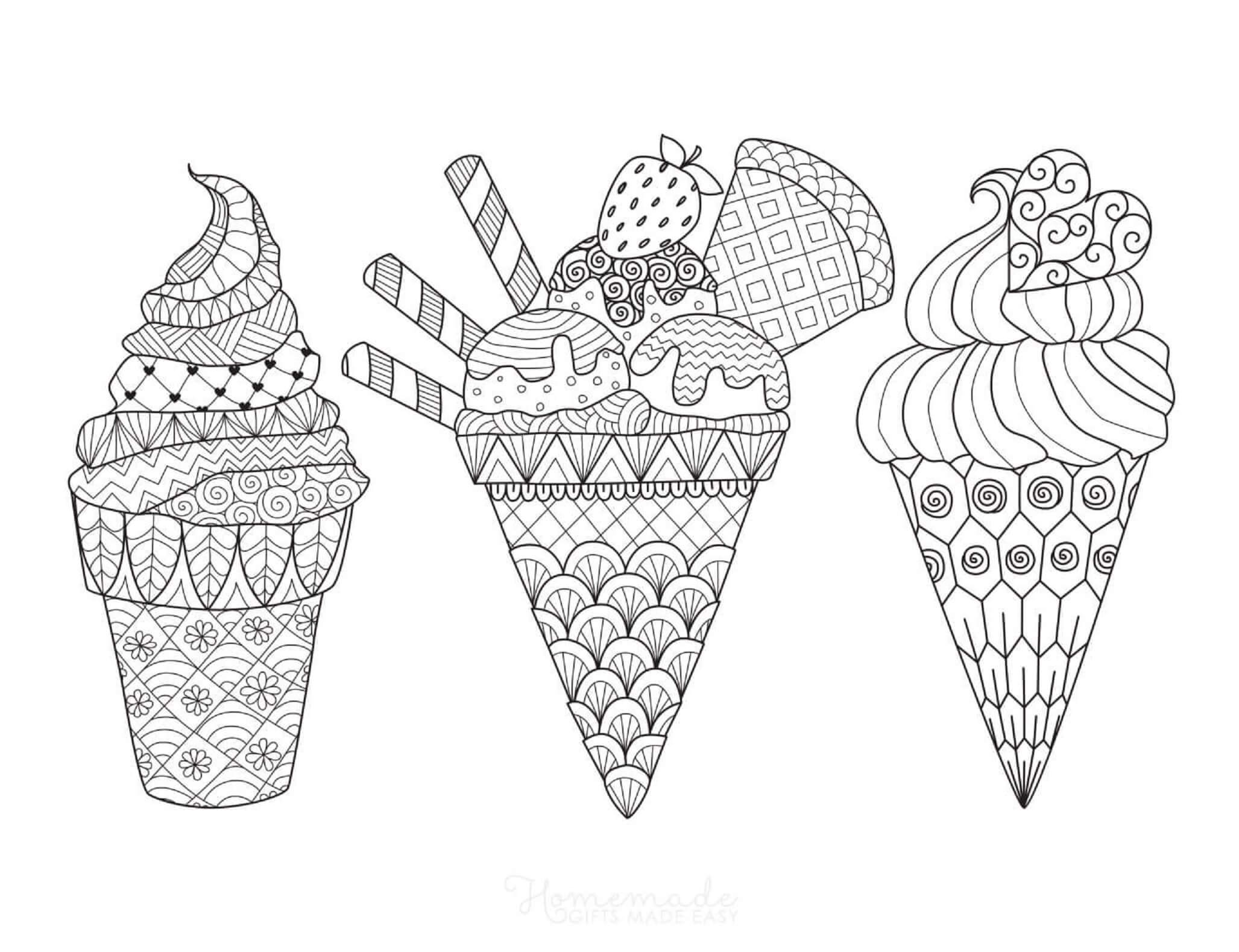 Mandala Three Ice Cream In Summer Coloring Page Mandalas