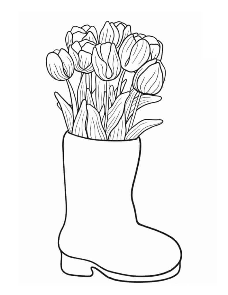 Mandala Tulips in Boot Coloring Page Mandala