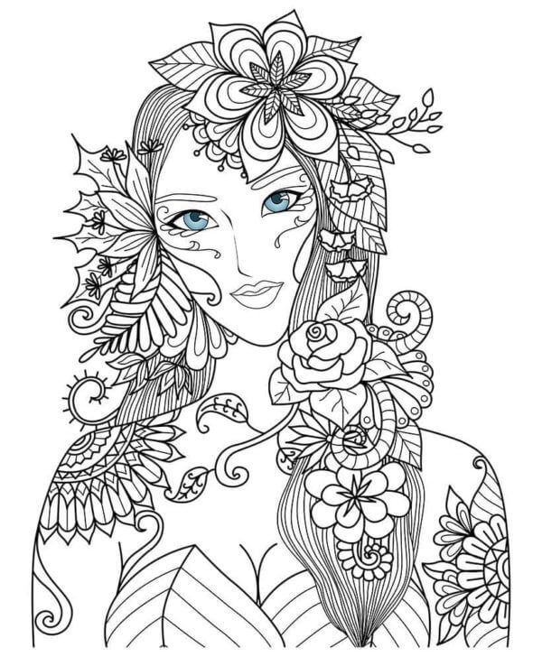 Mandala Wonderful Girl in Autumn Coloring Page Mandalas