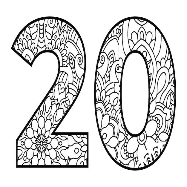 Number Number Twenty Coloring Page Mandalas