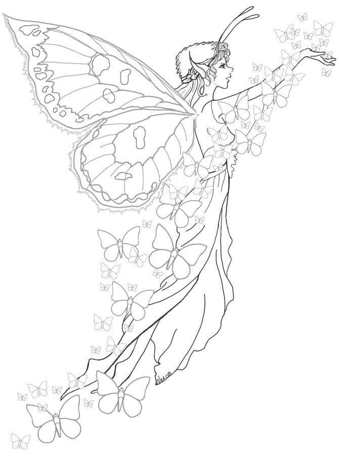 Mandala Beautiful Fairy With Butterflies Coloring Page Mandalas
