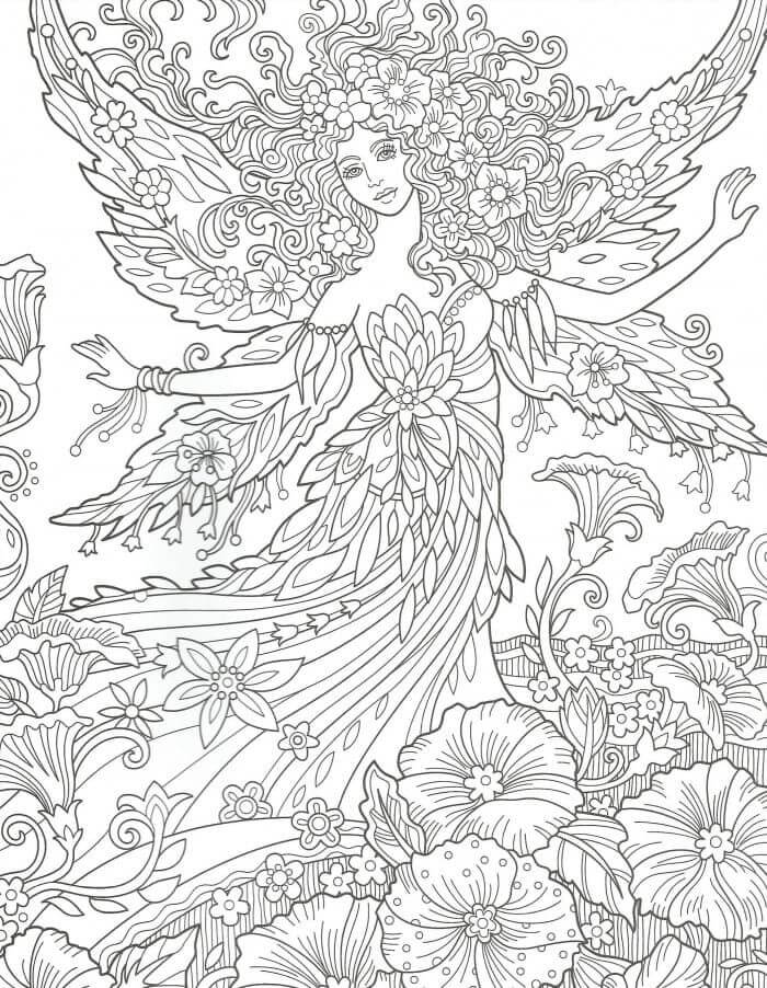 Mandala Beautiful Fairy With Flowers Coloring Page Mandalas