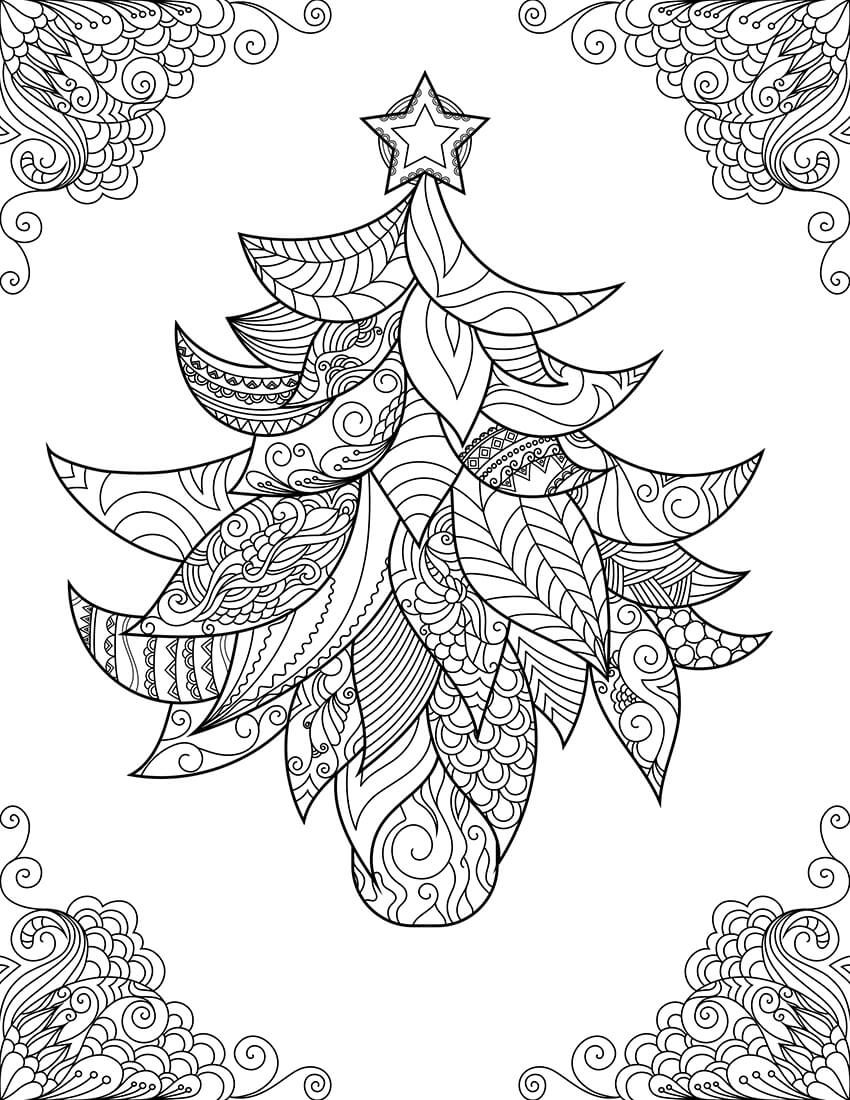 Mandala Christmas Tree Coloring Page - Sheet 4 Mandalas