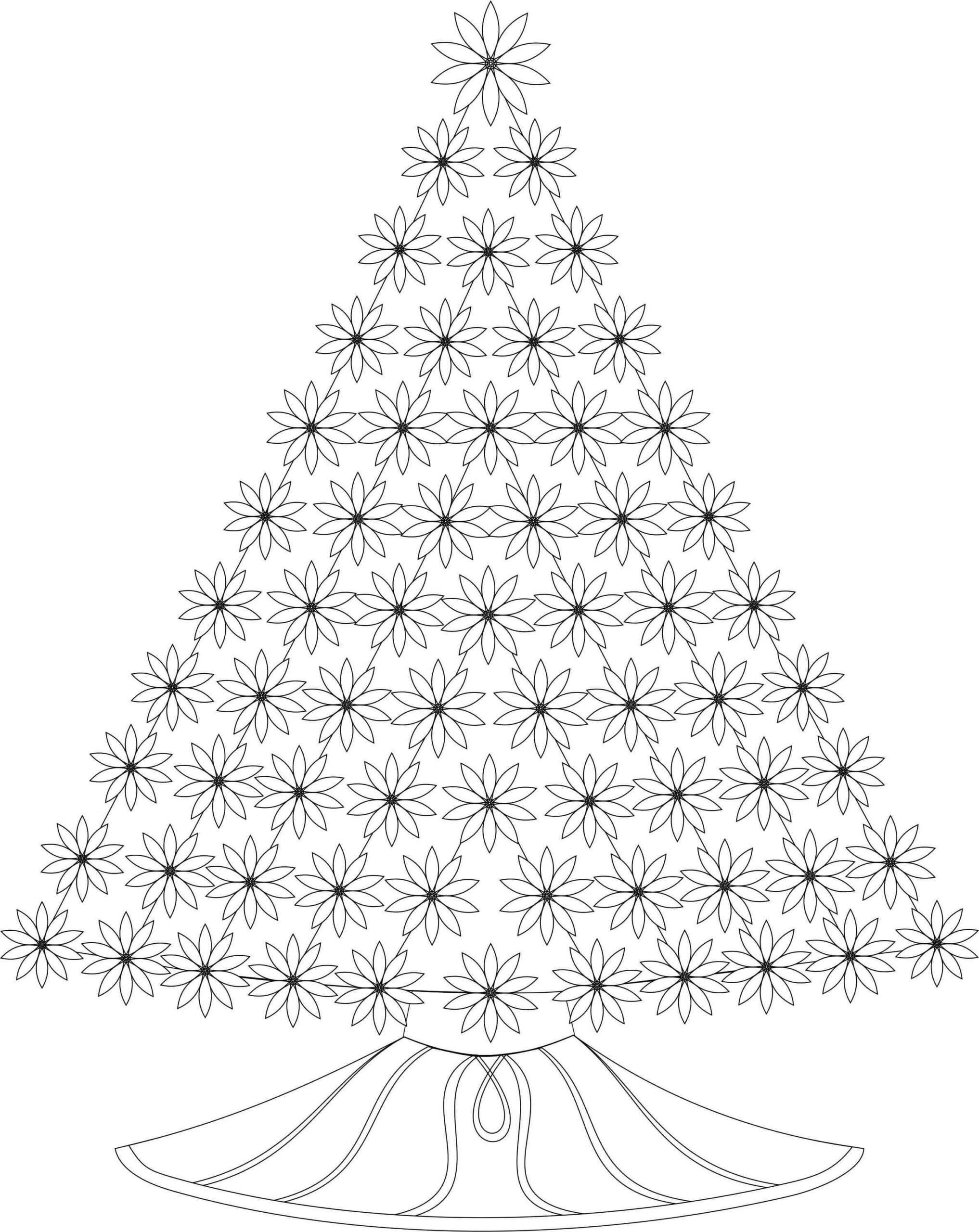 Mandala Christmas Tree With Flowers Coloring Page Mandala